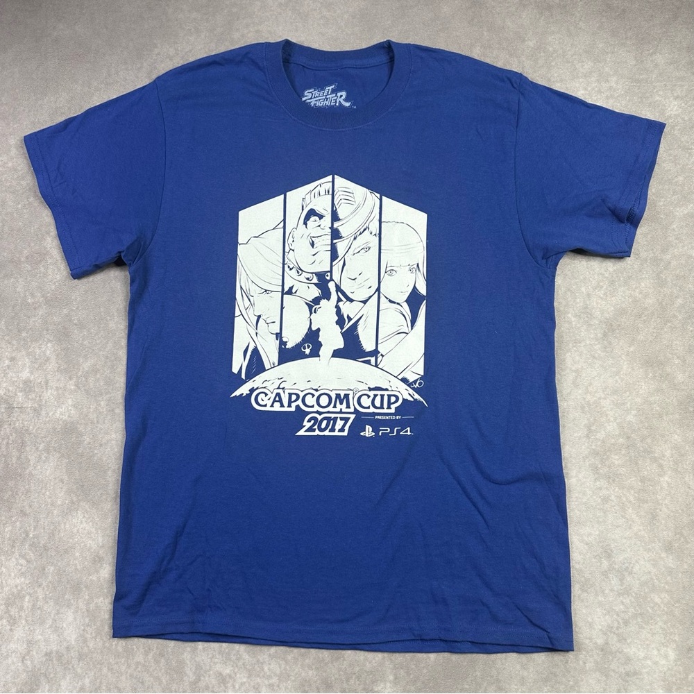 Nsurgo Street Fighter 2017 Capcom Cup PS4 Short Sleeve Blue T-Shirt Size Large